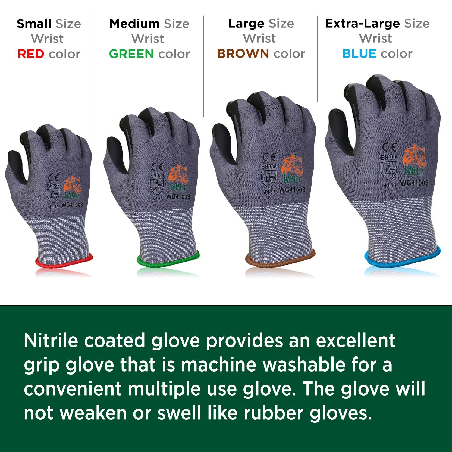 WOLF Ultra-Thin Nitrile Foam Grip Palm Coated Nylon Shell Work Glove, Constru…