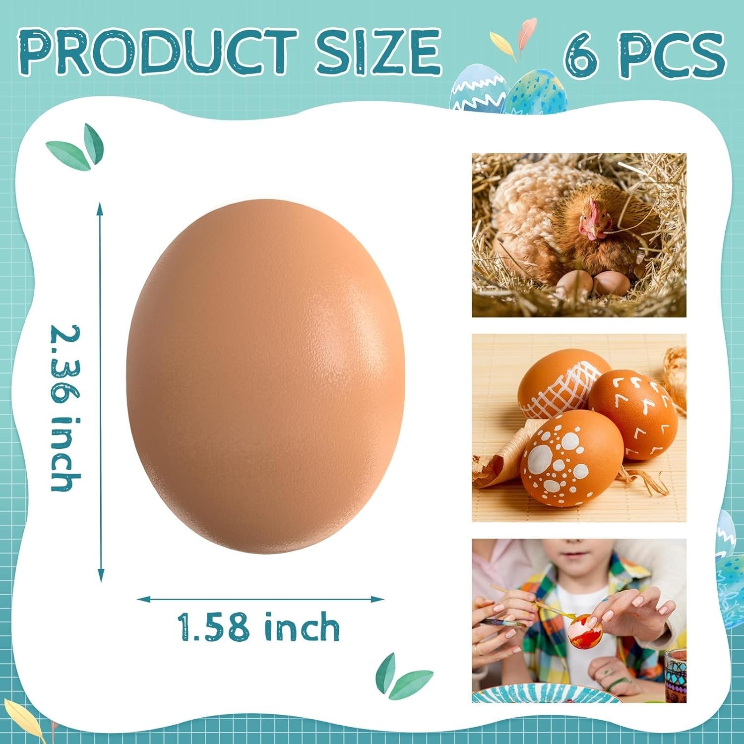 Fake Nest Eggs Wooden Brown Easter Eggs for Craft Get Hens to Lay Eggs 6Pcs
