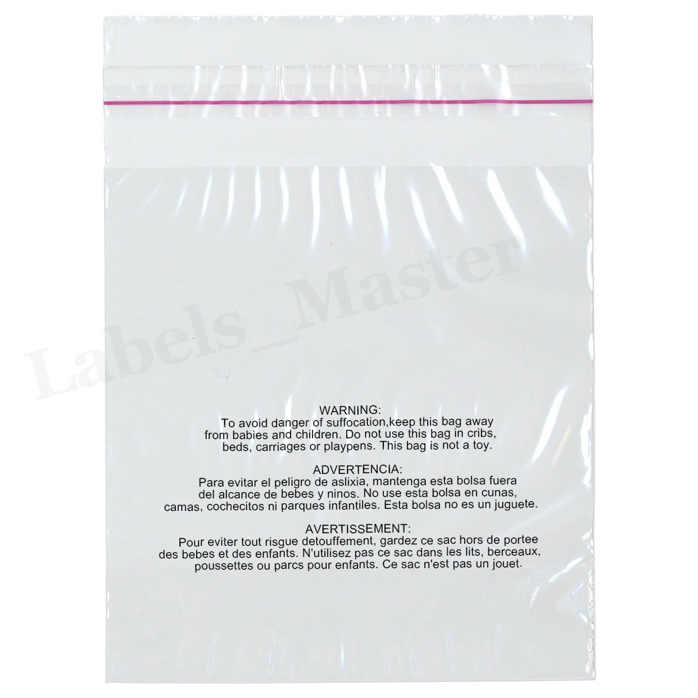 Clear Poly Bags Resealable Suffocation Warning OPP Cello Merchandise Packaging