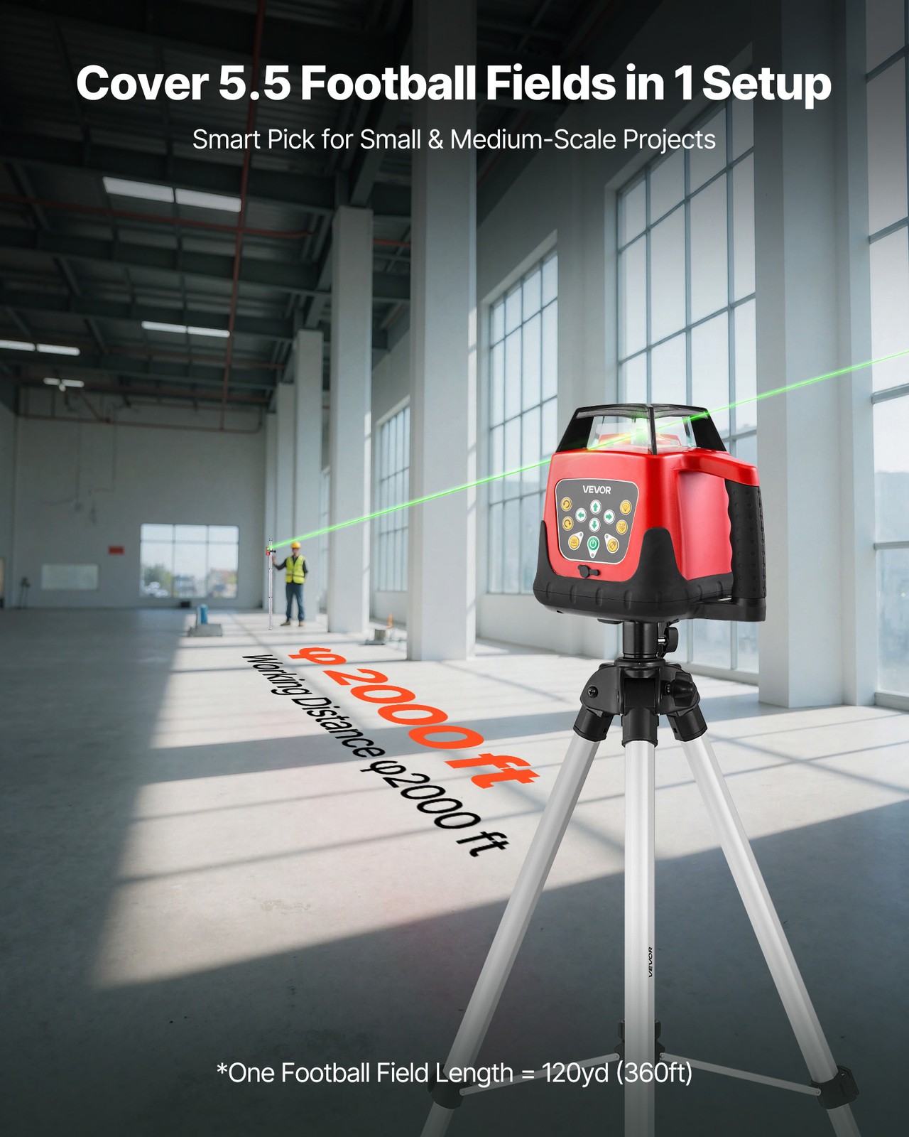 VEVOR 2000ft Rotary Laser Level Kit Self Leveling Green Horizontal with Tripod