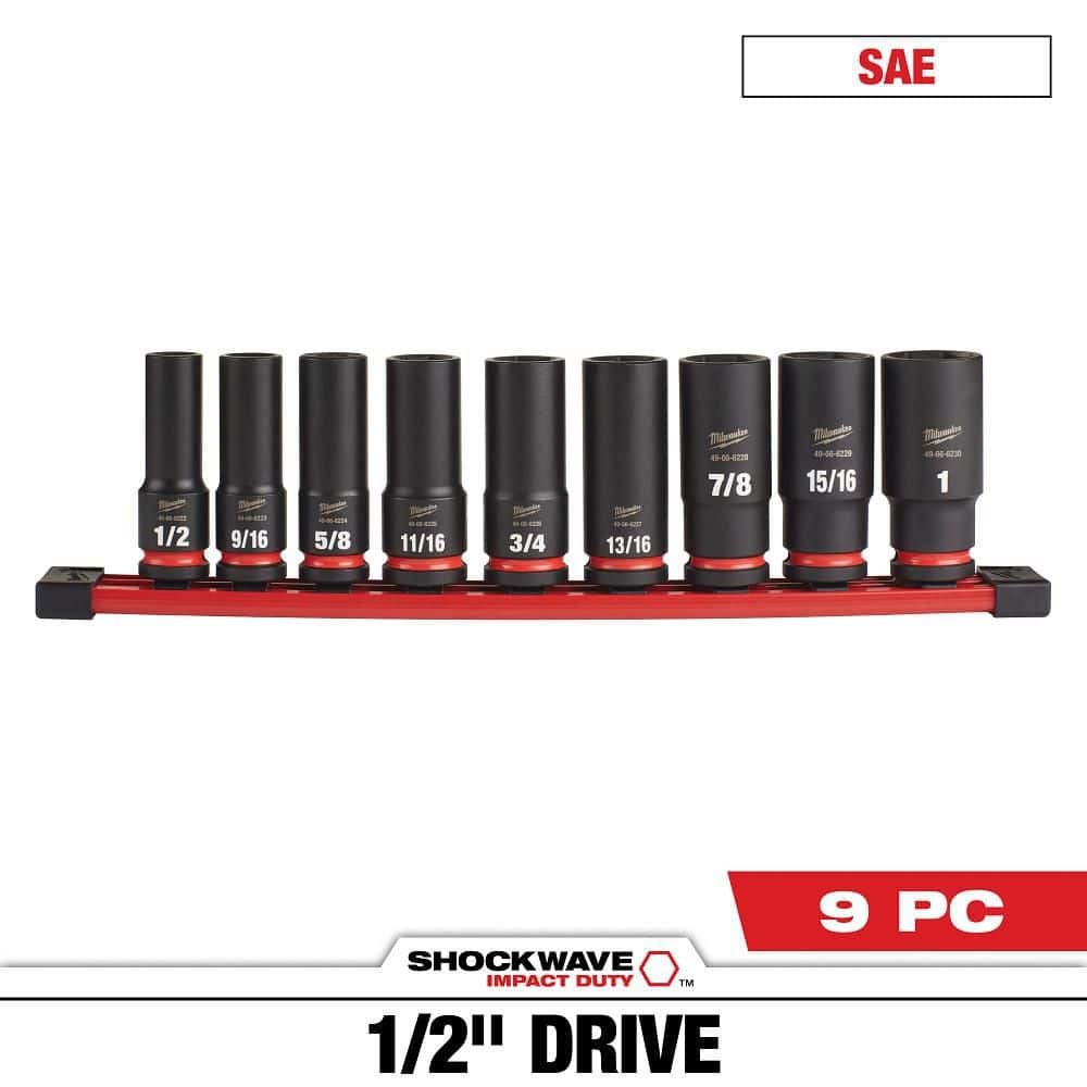Milwaukee SHOCKWAVE 1/2 in. Drive SAE Deep Well Impact Socket Set (9-Piece)