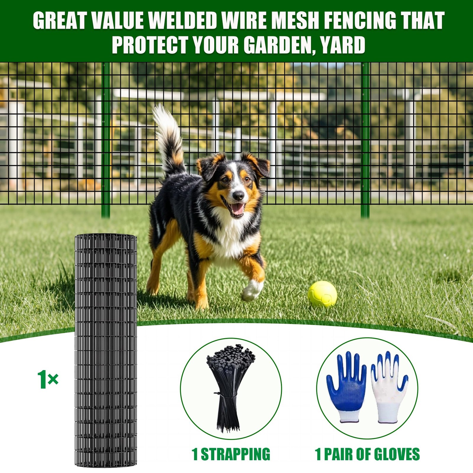 24 in x 50 ft Welded Wire Mesh Fence, 2 in × 3 in 15GA Black PVC Coated Garde…