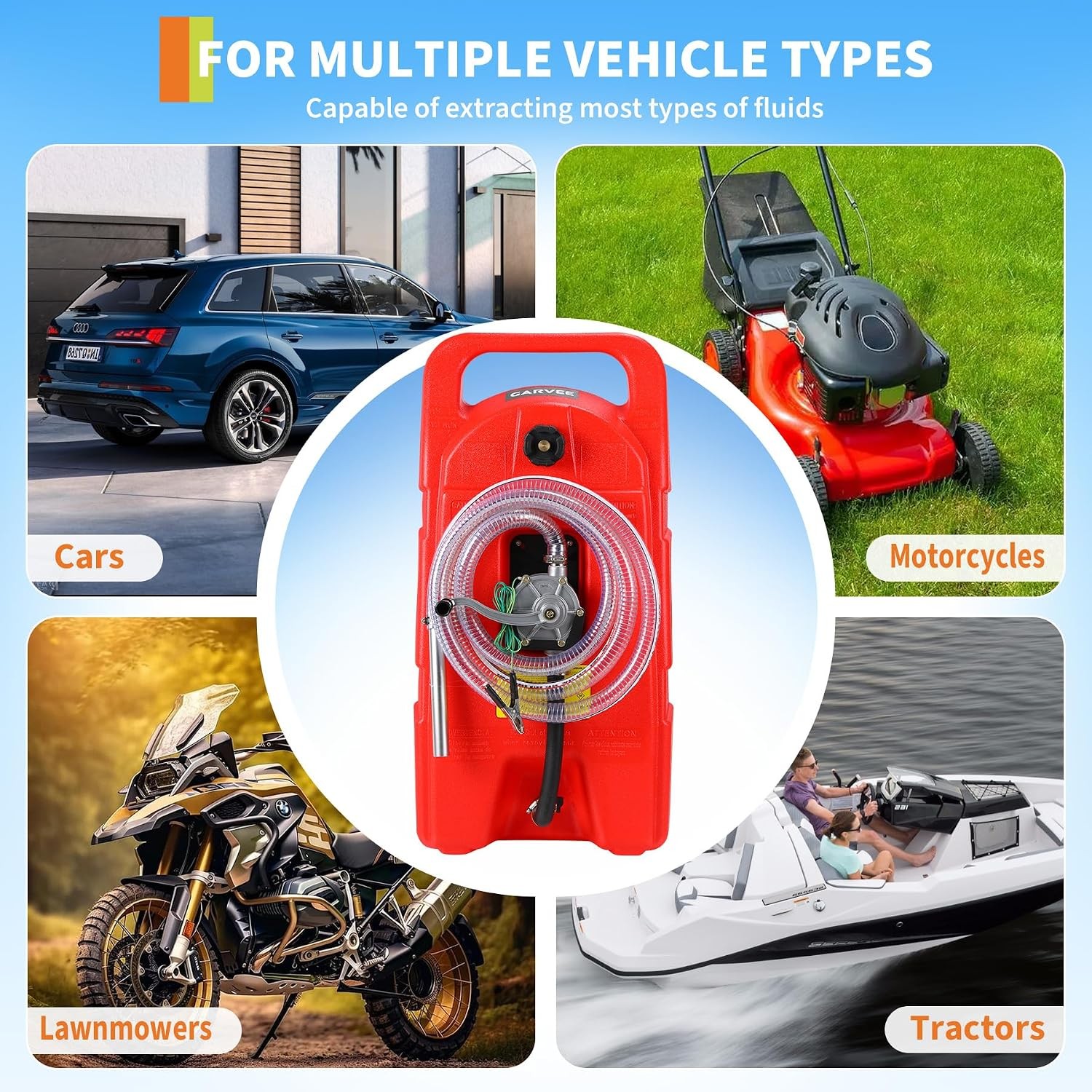 15 Gal Portable Fuel Caddy Gas Storage Tank Container Manual Pump 10 ft Hose