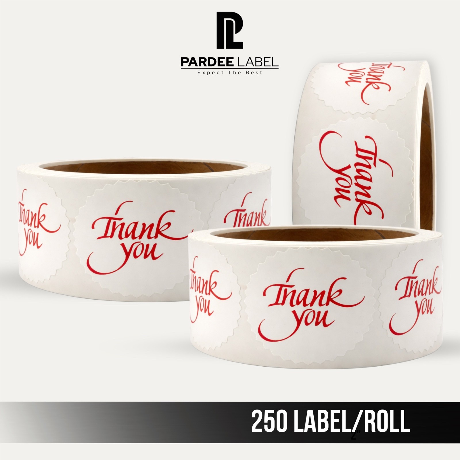 Thank You Stickers Red Print 2” Starburst 250 Labels Roll
