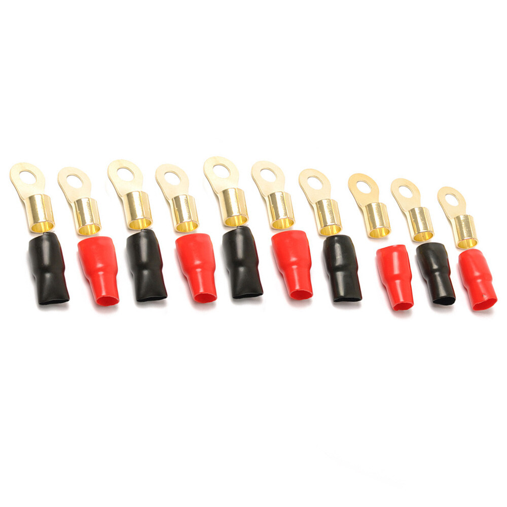 4 Gauge Gold Ring Terminal 10/20PCS 4 AWG Wire Crimp Cable- Black/Red Boots 3/8″