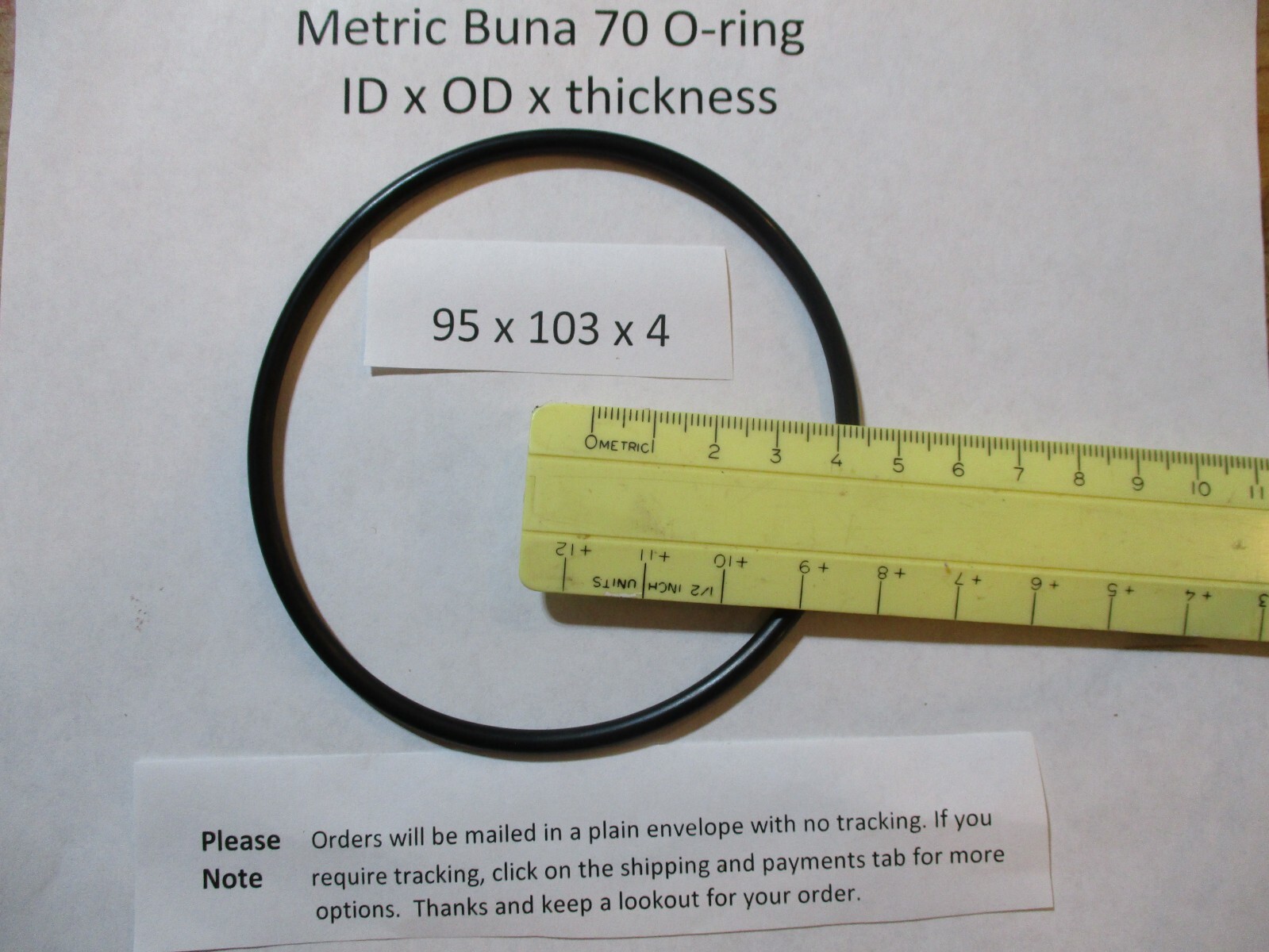95mm ID x 103mm OD x 4mm thick O-ring. Buna-70. Quan 1.