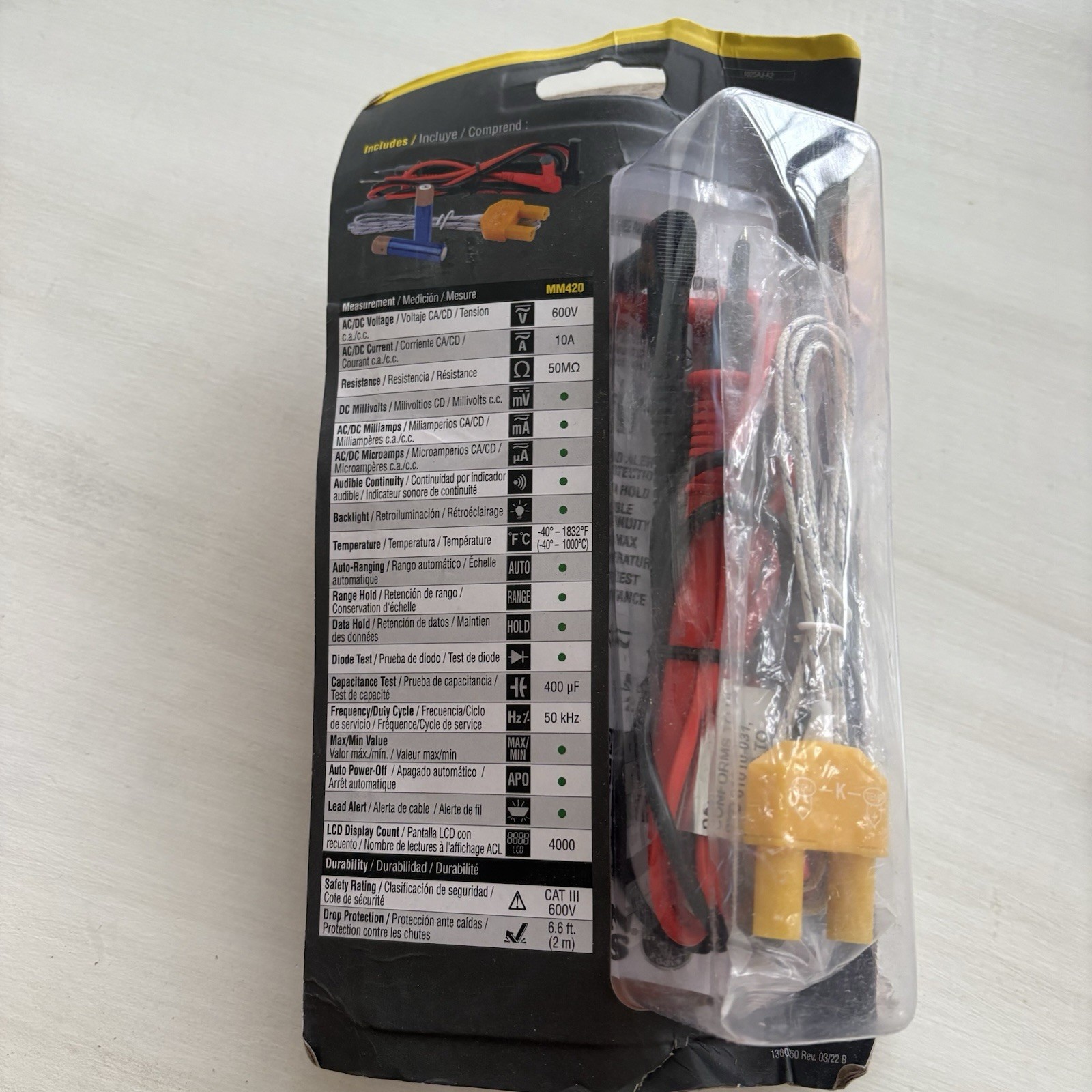 Klein Tools MM420 True RMS Auto-Ranging Multimeter CAT III 600V 10A 4000