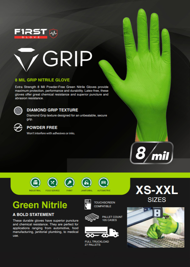 First Glove Volt Orange Nitrile Disposable Gloves 8 Mil Raised Diamond Texture