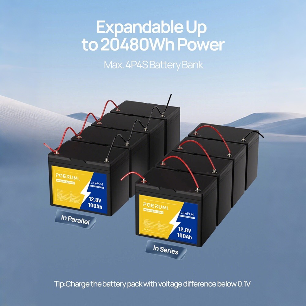 12V 100Ah LiFePO4 Lithium Battery Deep Cycle Battery for RV Camper Van Off-Grid