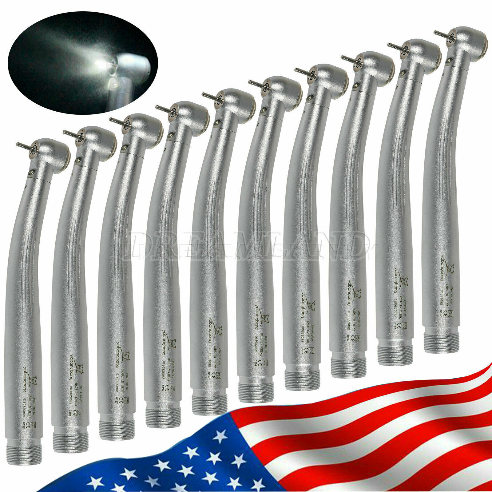 1-10 Turbina Dental LED Light Fiber Optic High Speed Handpiece 2 Holes Borden