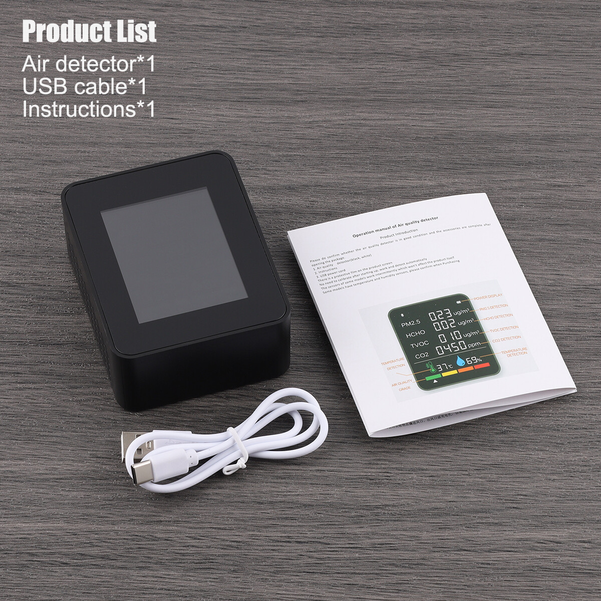 6-in-1 CO2 Detector Monitor, Indoor Air Quality Monitor with Real-Time CO2