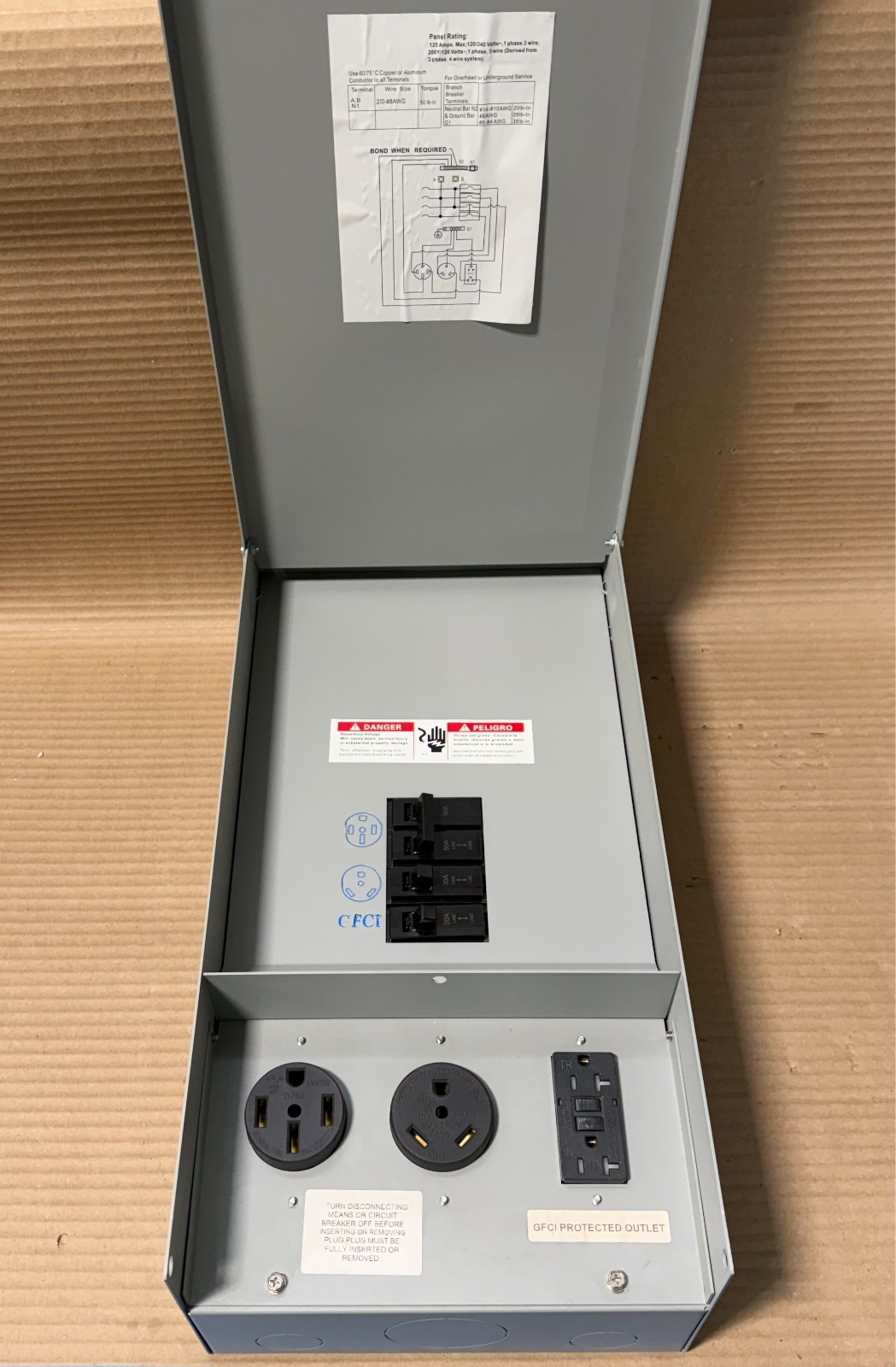 NEW Generic Panel 125 20A/30A/50A Breakers RV Receptacles GFCI Receptacle AK