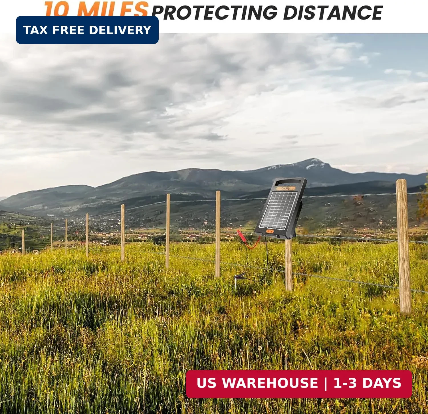 24 Hour Solar Electric Fence Charger, 10 Miles, Up to 10200v Output Range Electr