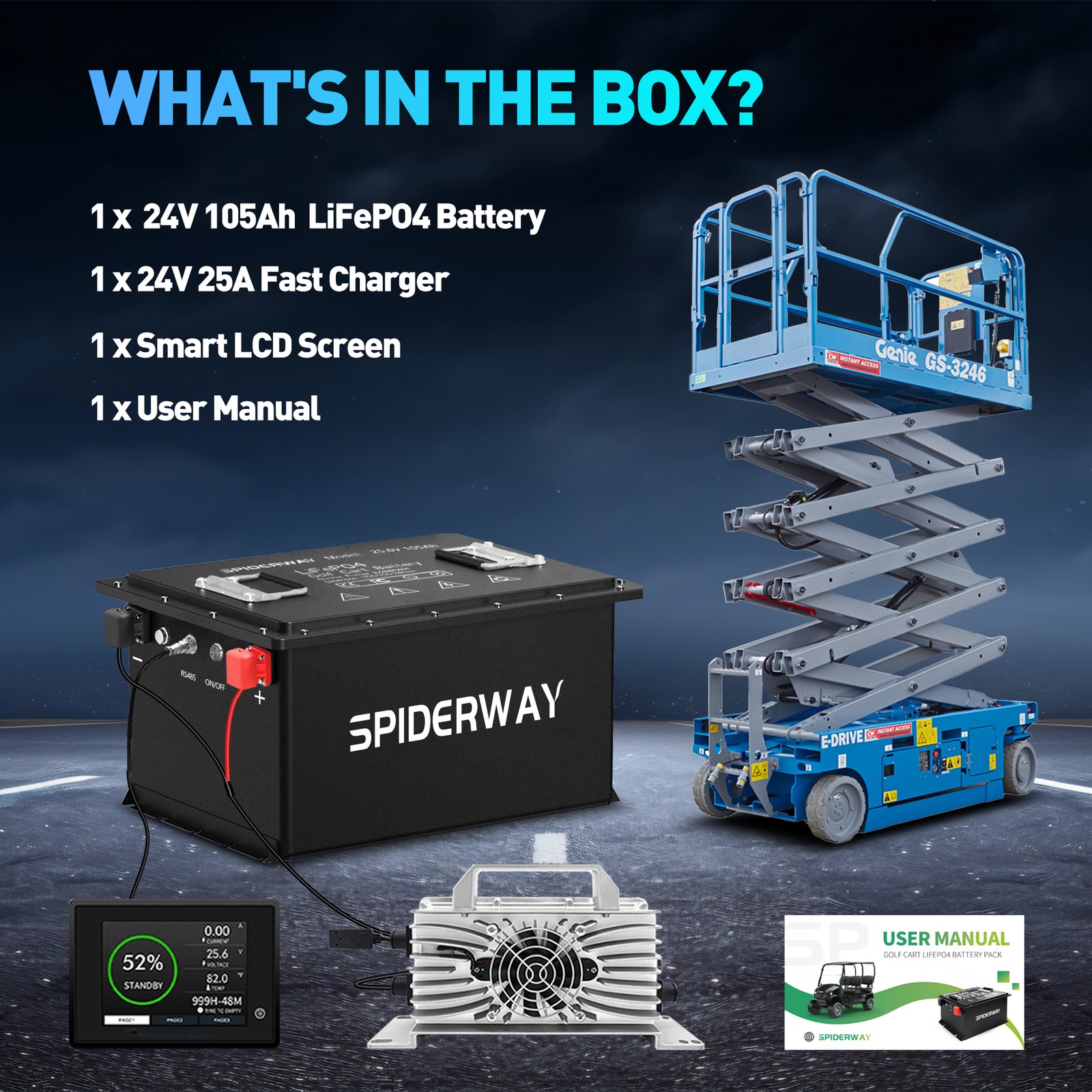 24V 105Ah LiFePO4 Lithium Battery Kit for Skyjack SJIII 3215 3219 3220 3226 Lift