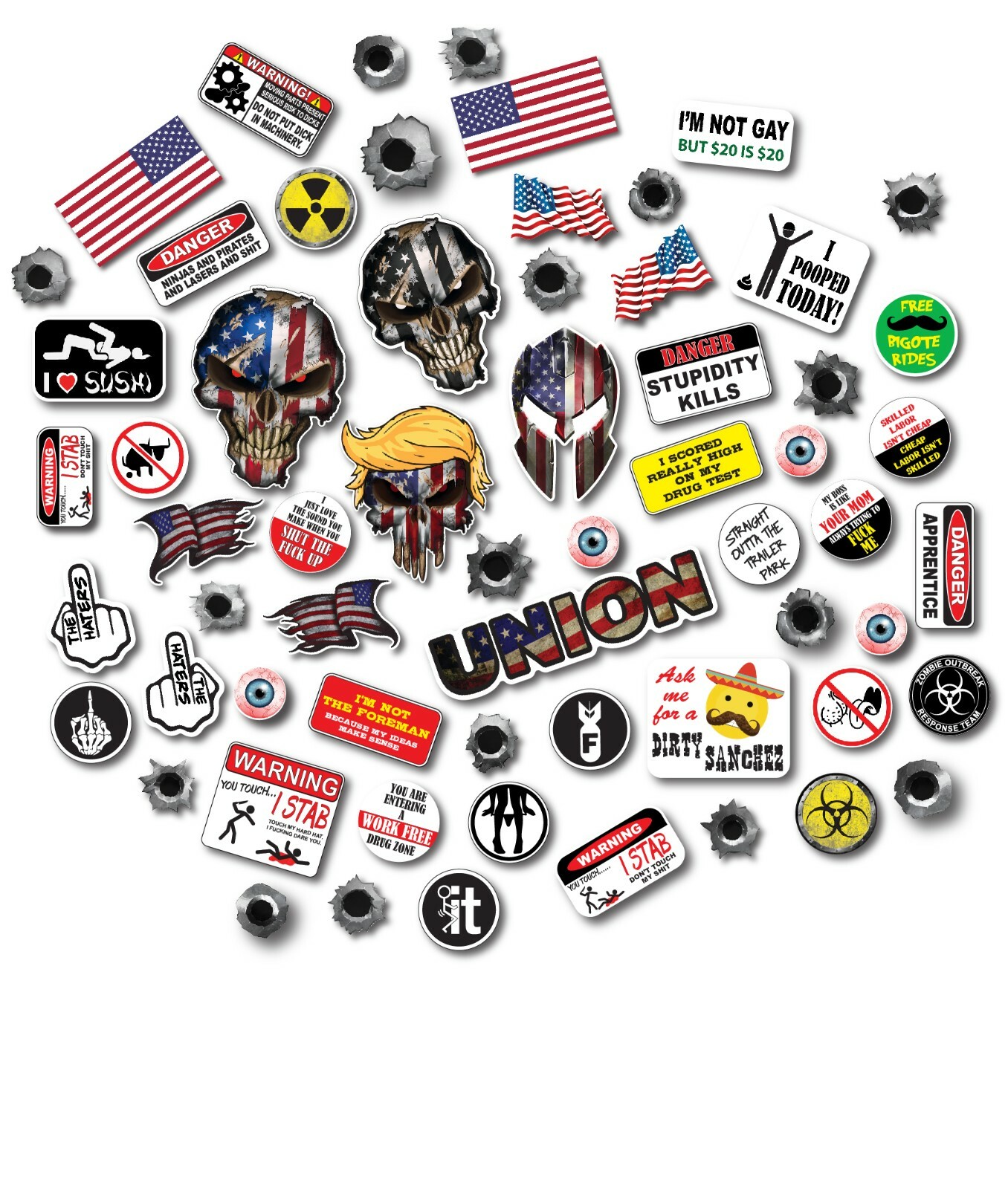 62 3M Funny Hard Hat Helmet Sticker Decal Construction Union Trump Skull Toolbox