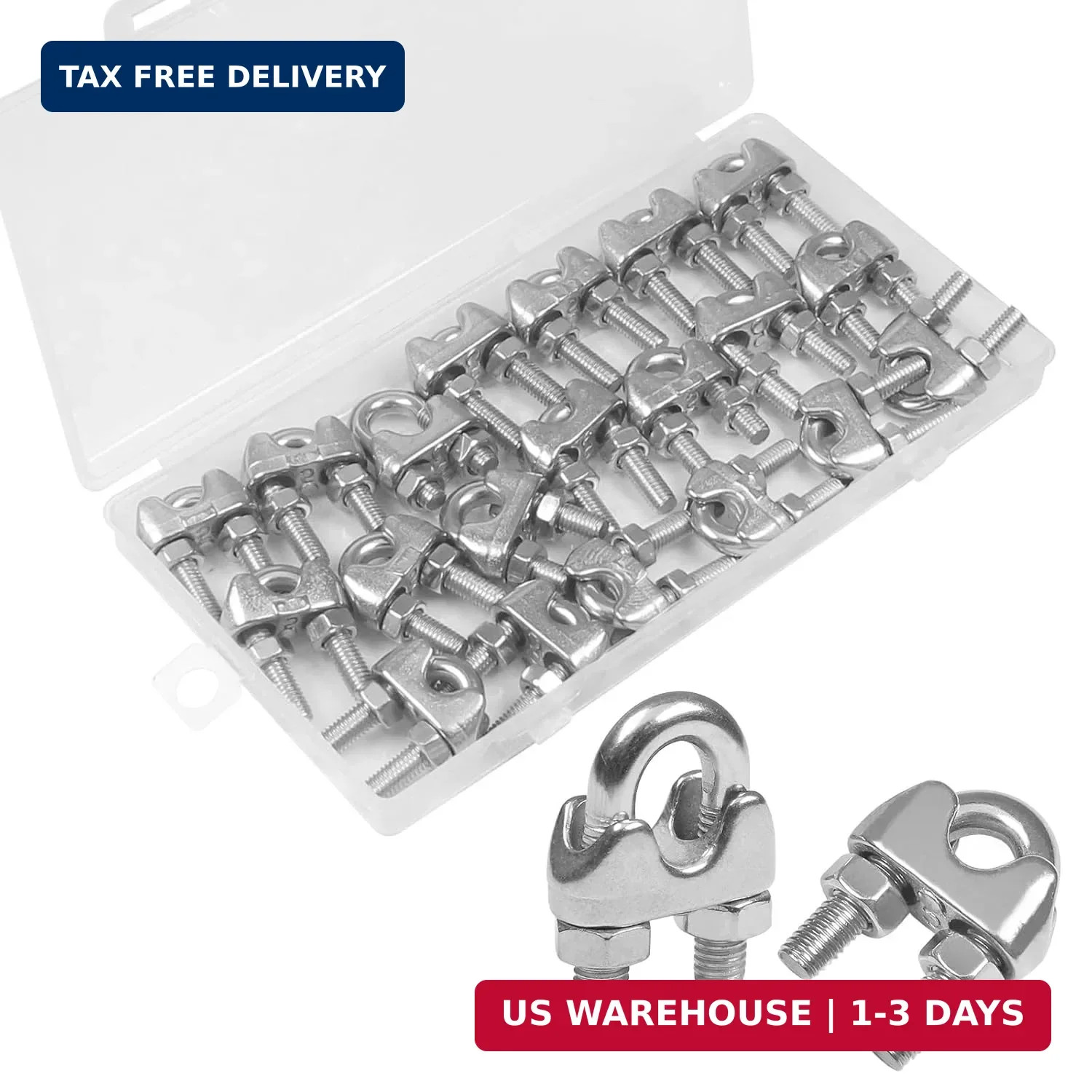 20PCS M5 3/16 Stainless Steel Wire Rope Cable Clip Clamp U-Bolt Clamp Kit