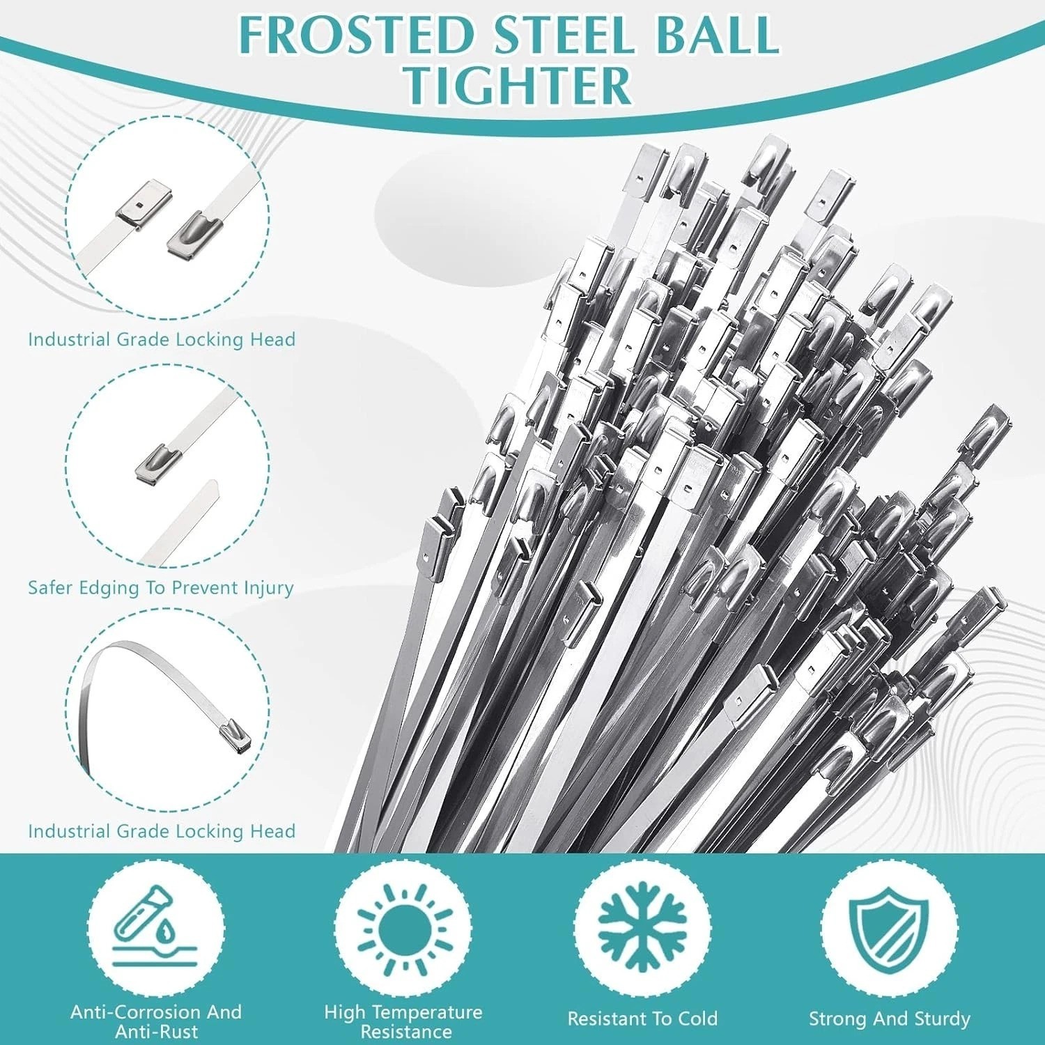 500 Pcs Heavy Duty 304 Stainless Steel Zip Ties, 220 lb Strength for Outdoor Use