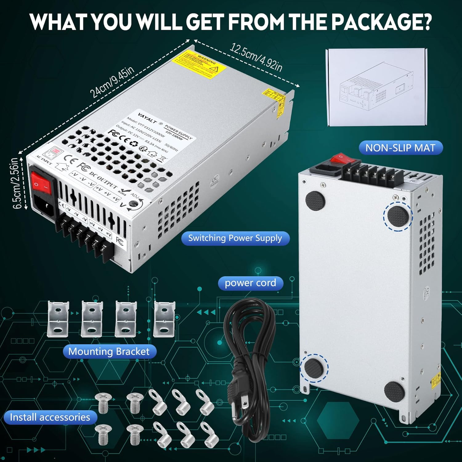 DC 12V 100A 1200W Switching Power Supply, 110V/220 V Power Supply AC to DC Conve
