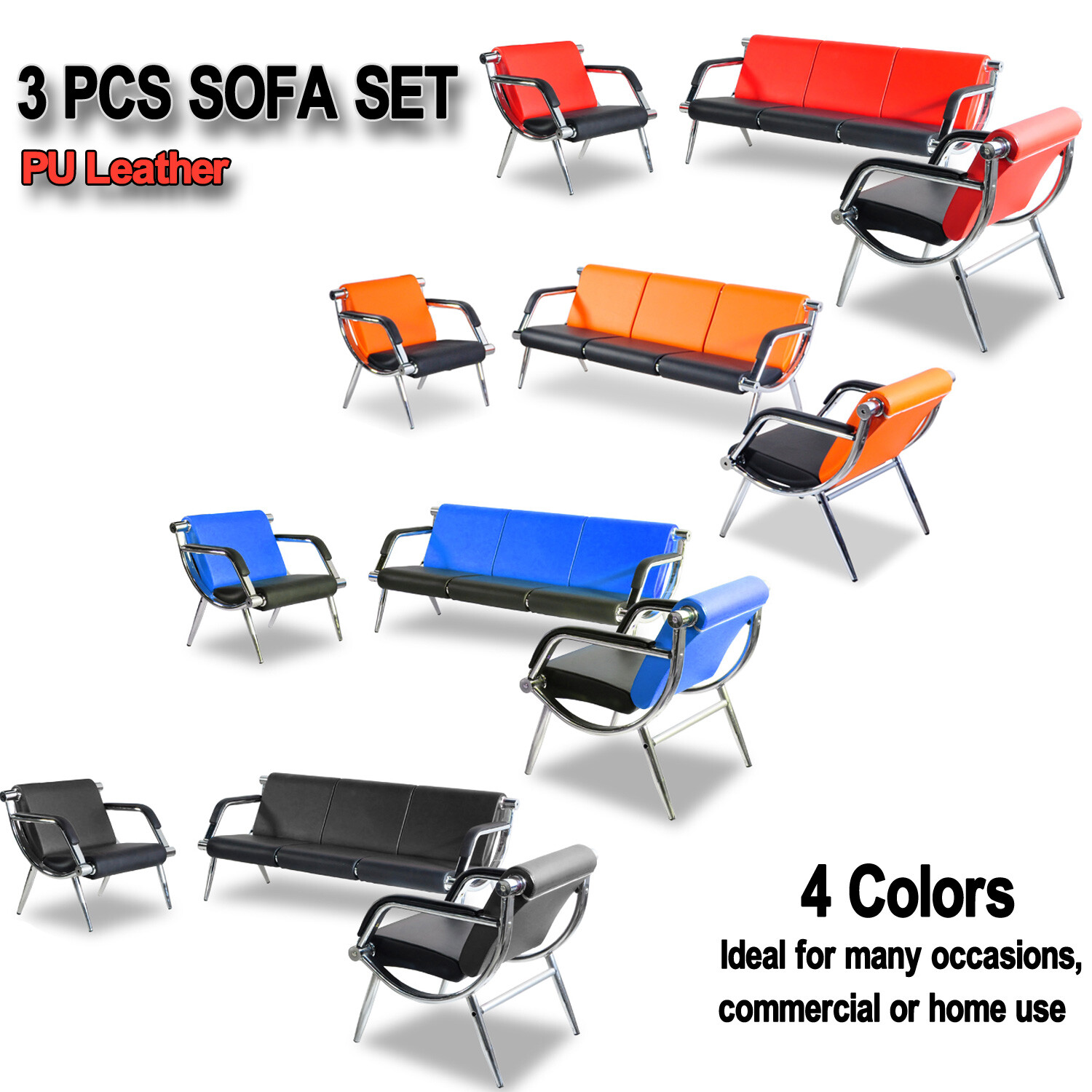 Office Reception Sofa Set PU Leather 3 Pcs Waiting Room Chairs Solon Guest Bench