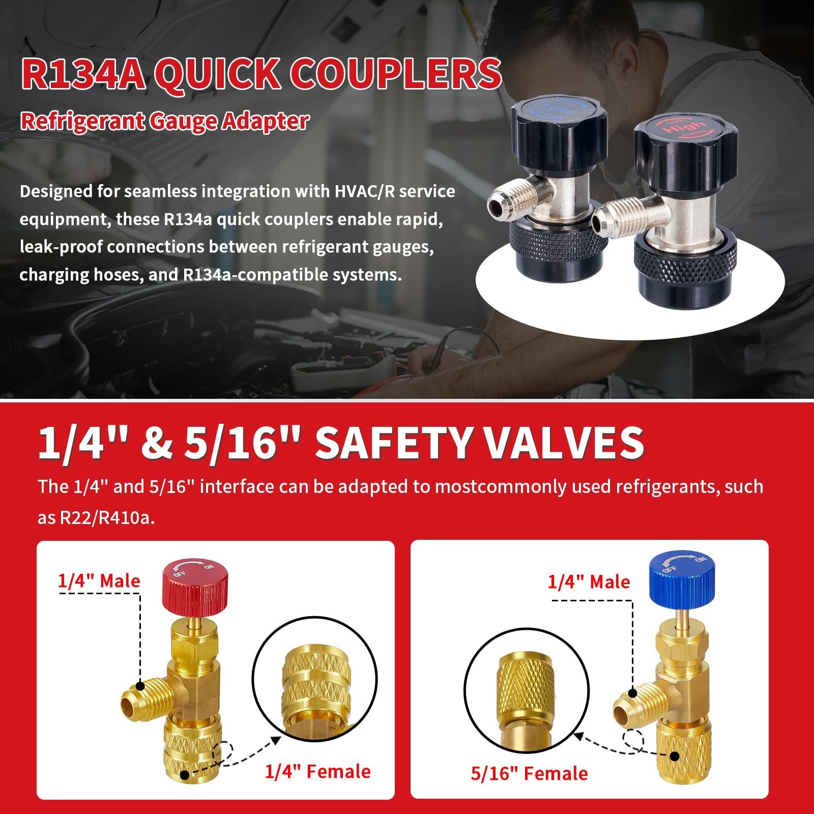 4-Way Manifold Gauge Set for R22/R410A/R134A | AC Charging Gauges, Quick Adapter
