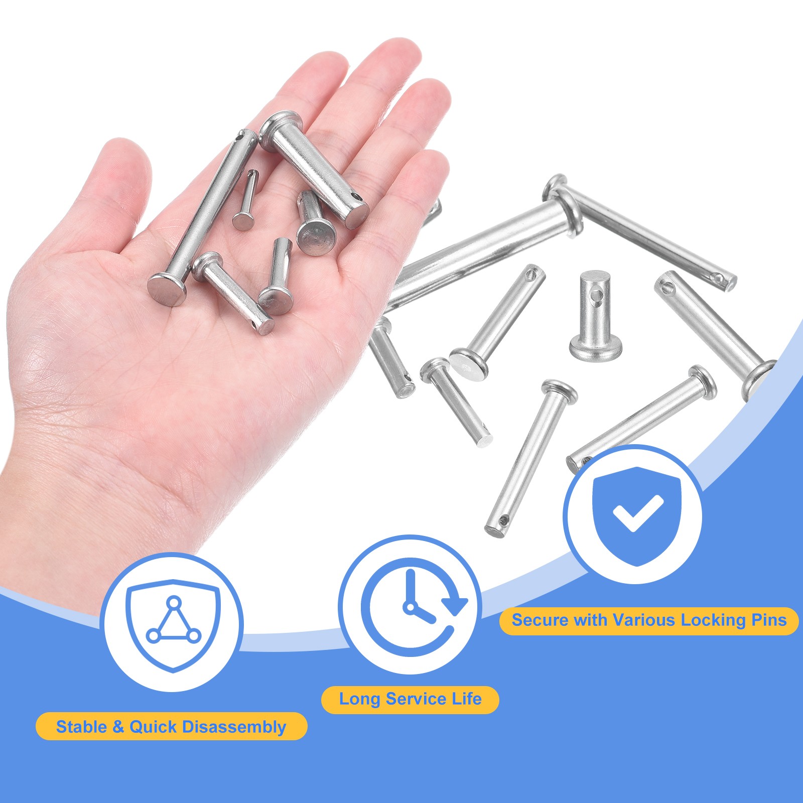 6Pcs 1/4″ x 3-1/8″ Single Hole Clevis Pins 304 Stainless Steel Flat Head Pins