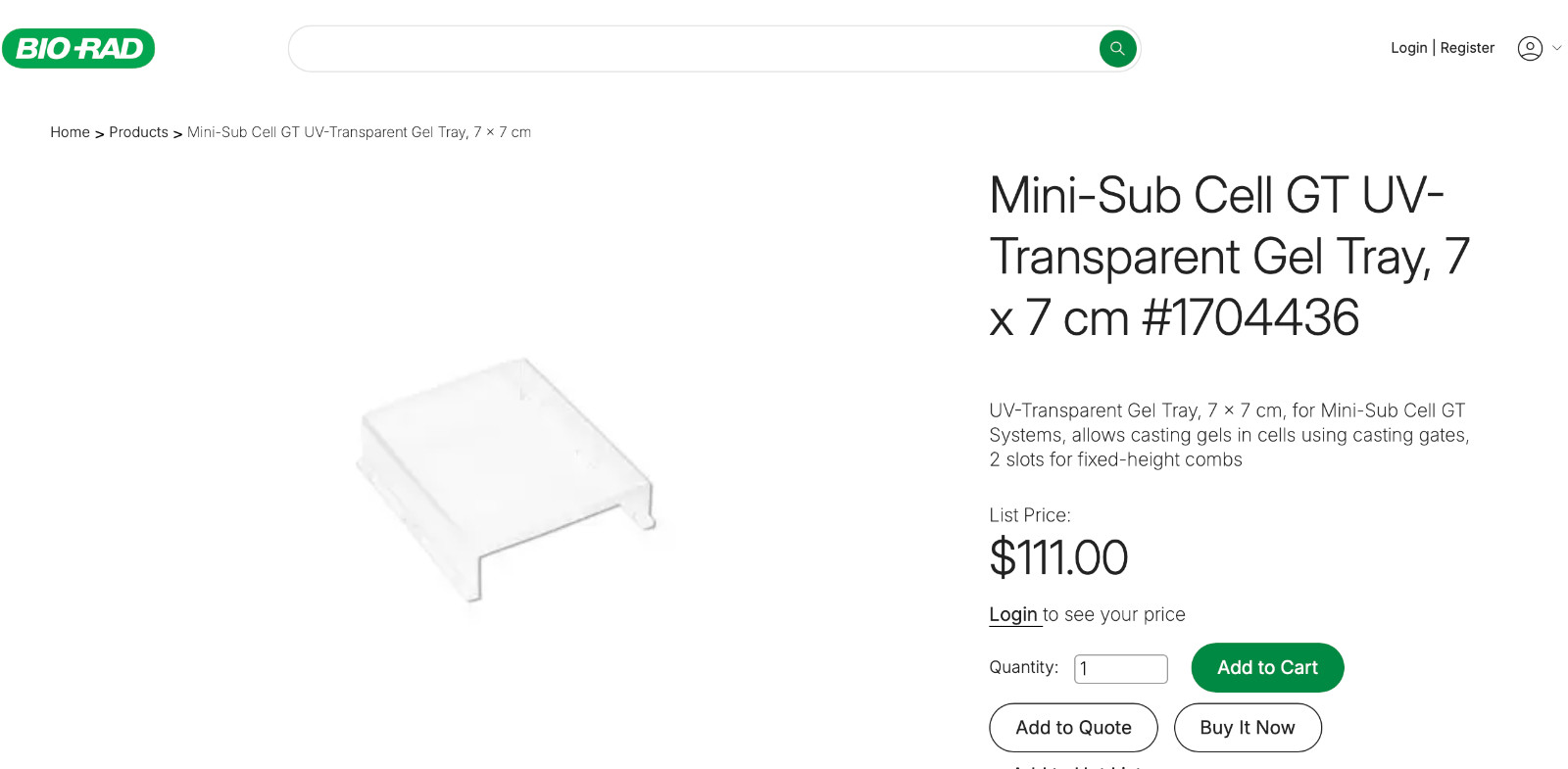 Bio-Rad UV-transparent Agarose Gel Tray #1704436 for Mini-Sub cell GT