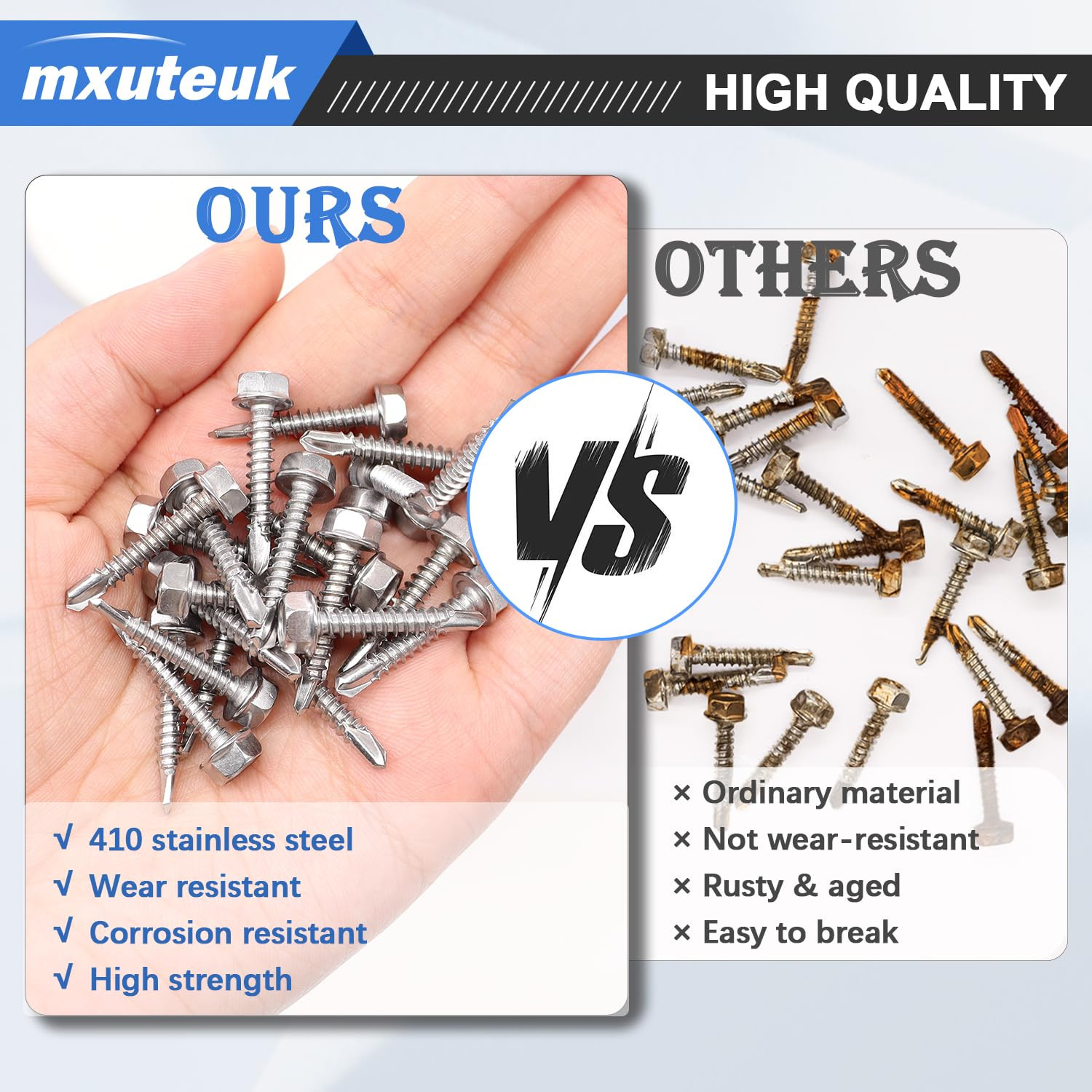 300PCS #8 x 3/4 Self Tapping Screws 410 Stainless Steel Hex Washer Head Fastener