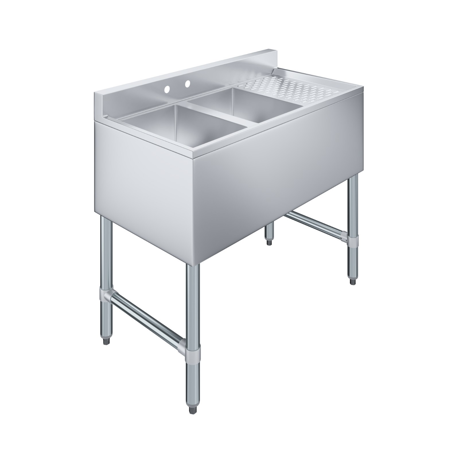 36 in. x 19 in. Two Compartment Underbar Sink with Right Drainboard