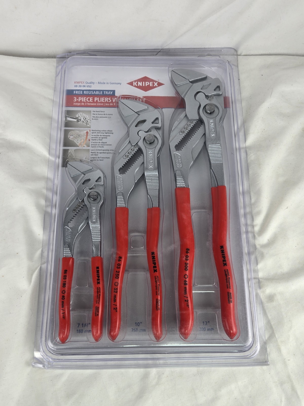 KNIPEX 00 20 06 US2 3-Piece 7, 10 and 12 Pliers Wrench Set