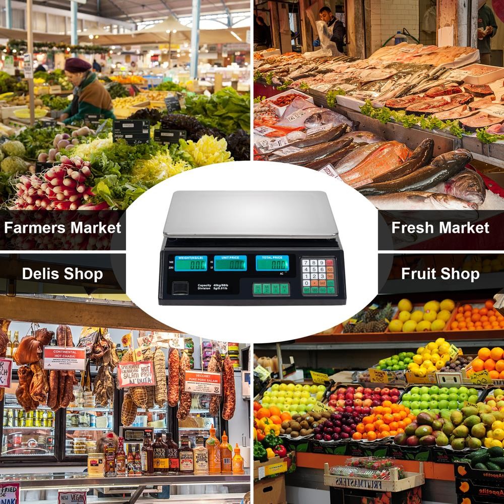 88LB Digital Weight Scale Price Computing Food Produce Deli Backlit LCD Display