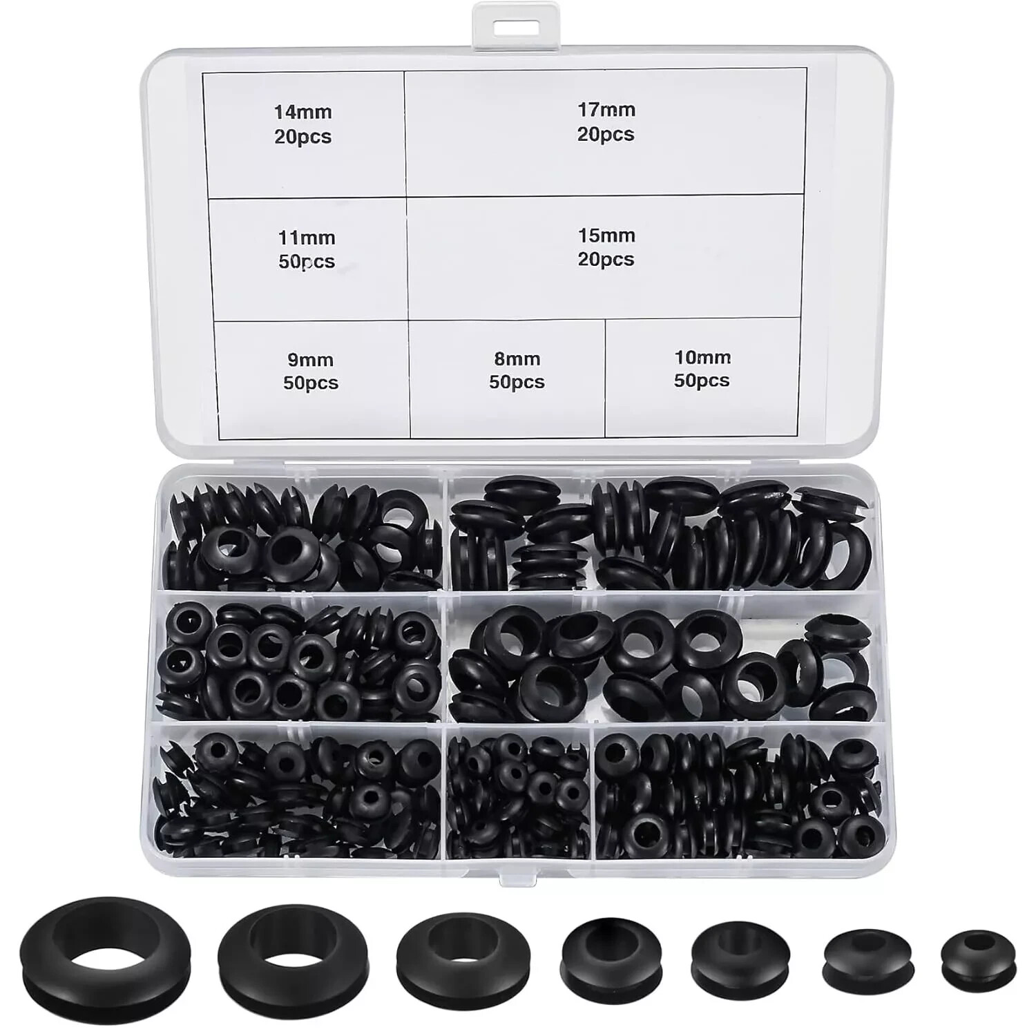 260 Pcs Rubber Grommets Assortment Kit, 7 Sizes Rubber Wire Hole Grommet Gaskets