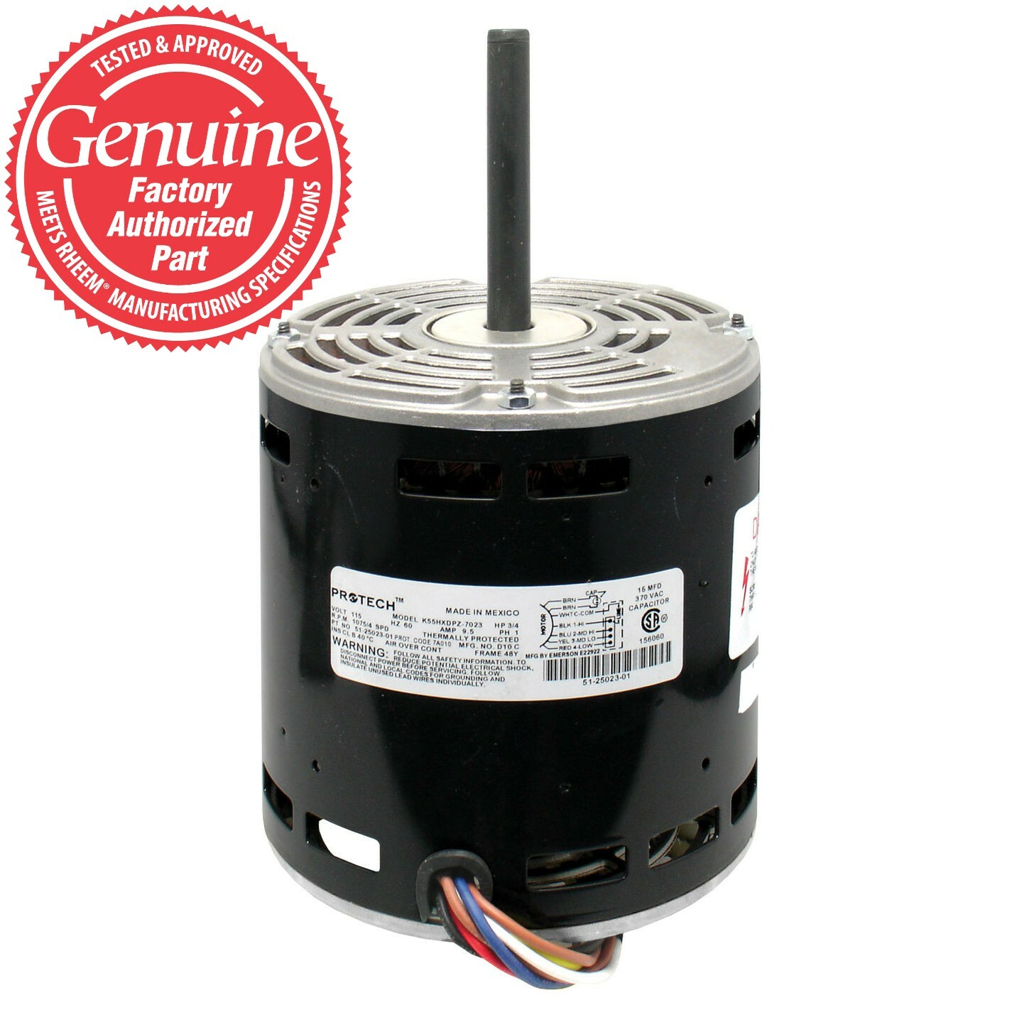 Rheem Protech 51-25023-01 Blower Motor 3/4 HP 1075 RPM 4 SPD