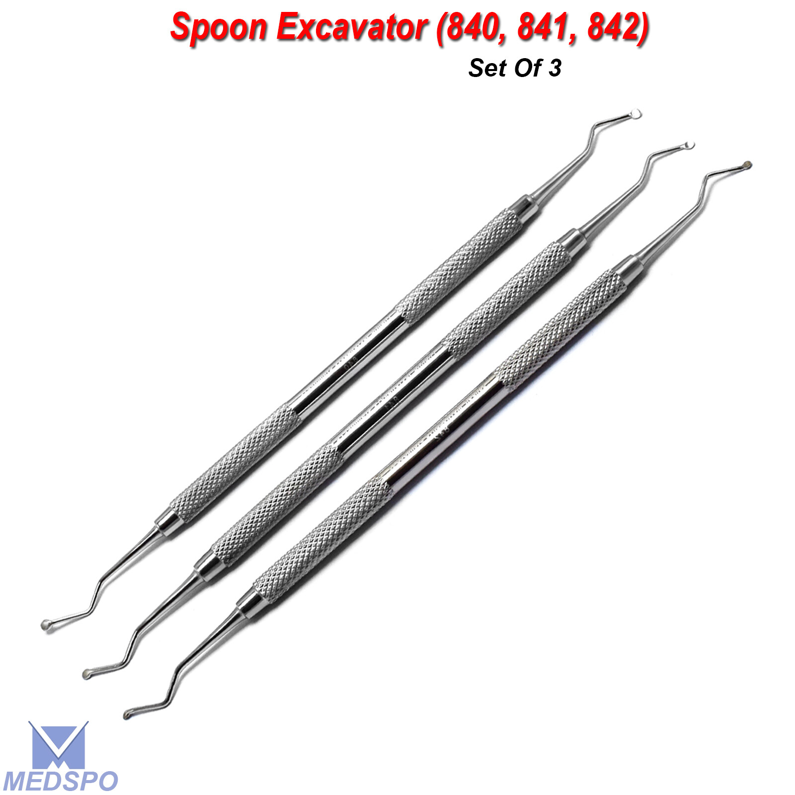 Set of 3 Dental Restorative Double Ended Spoon Excavator Surgical Instruments CE