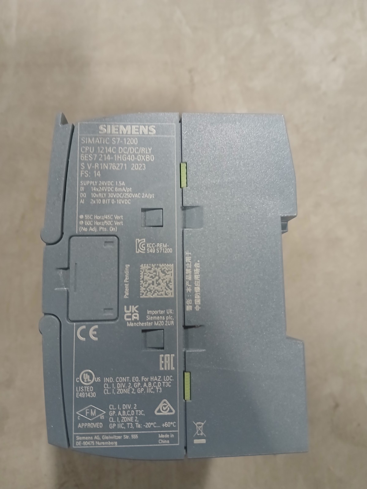 Siemens CPU, SIMATIC S7-1200, Relay, 14 DI, 10 DO, 24V DC