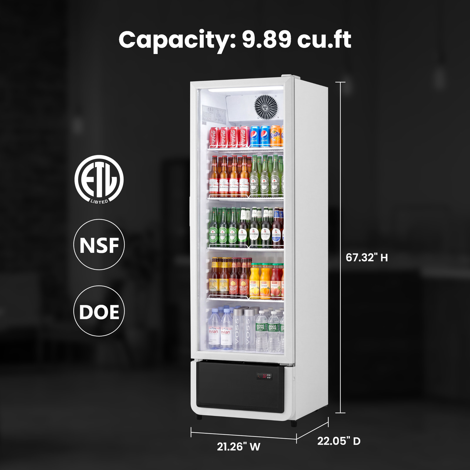 Yeego 9.89 Cu.ft Commercial Refrigerator Upright Beverage Display Cooler White