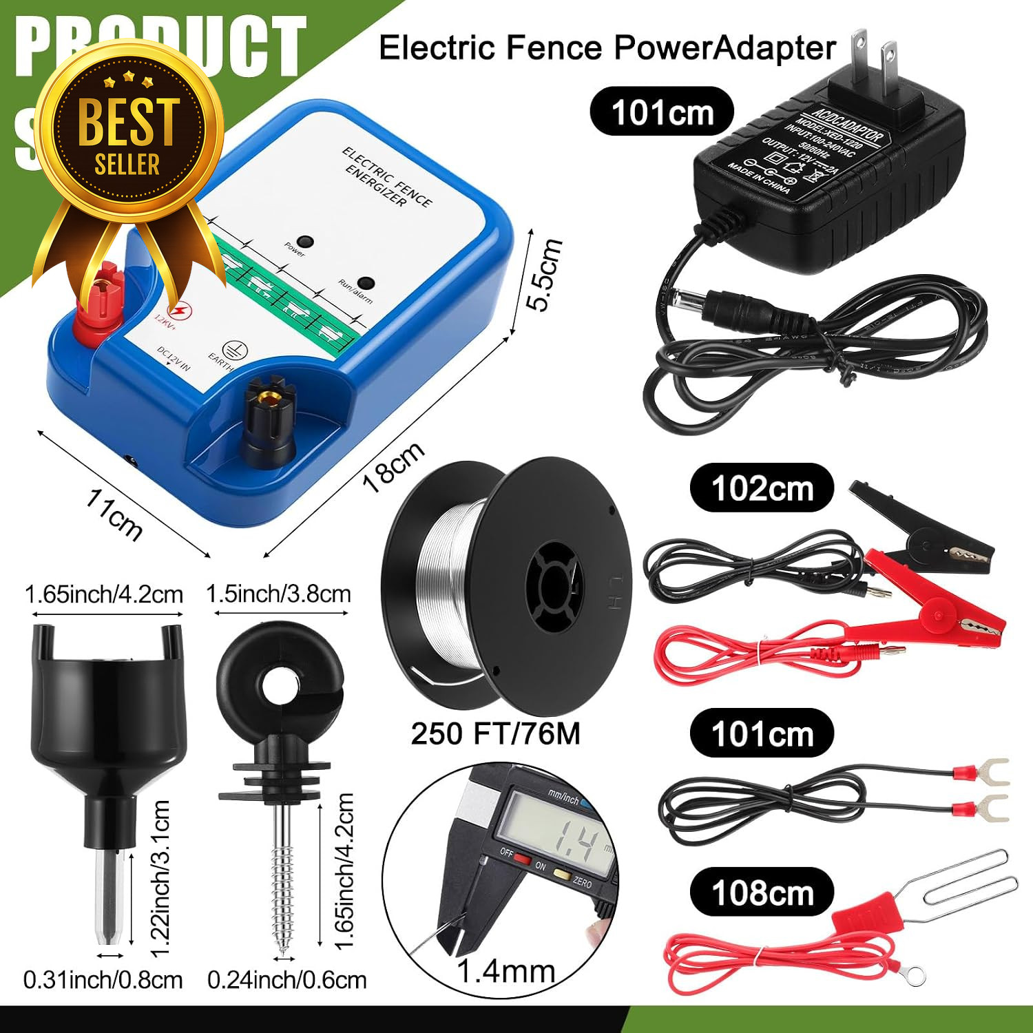 8 Mile 12KV Electric Fence Kit AC DC Charger with Wire Insulators
