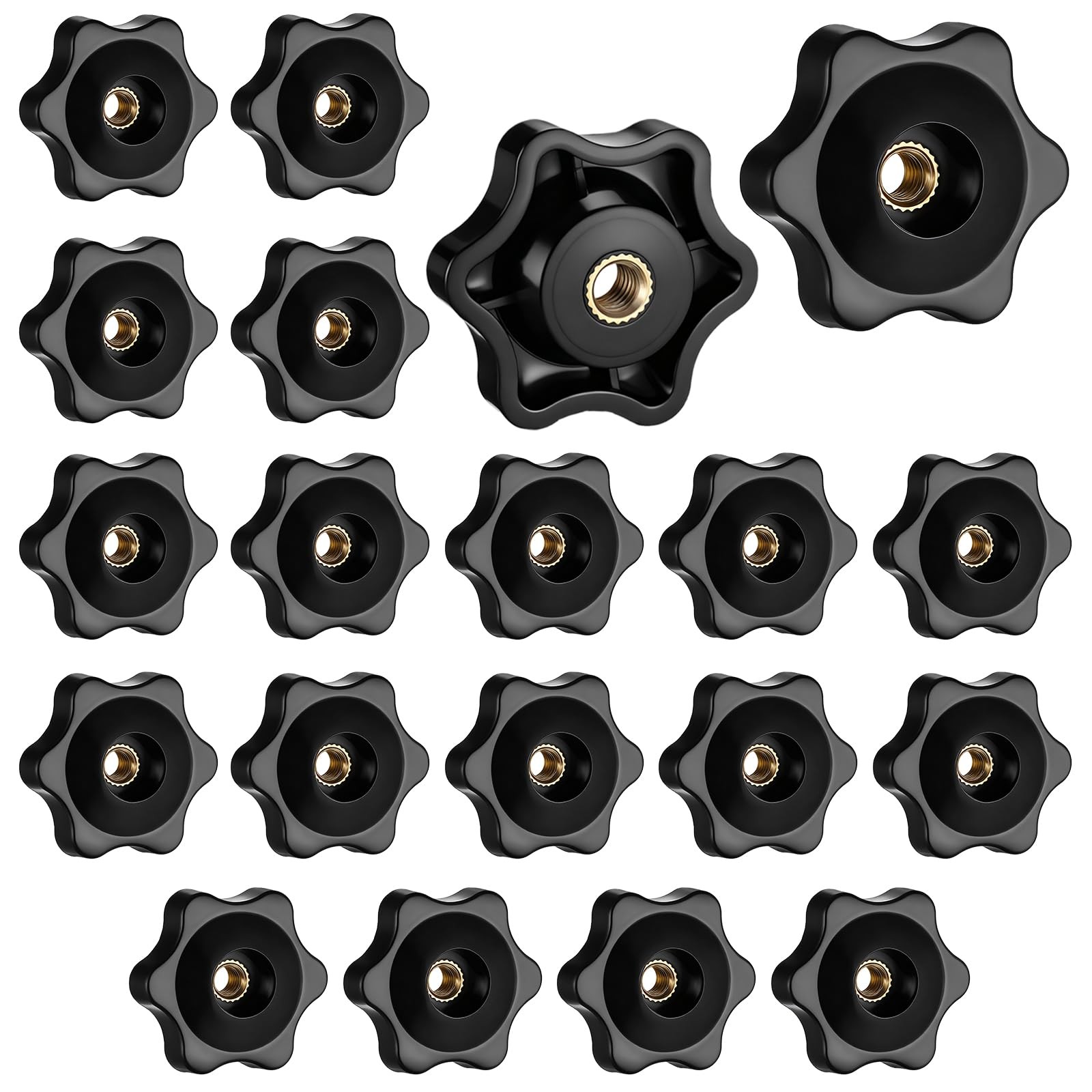 Thinp 20 Pack 1/4-20 Knob, 6 Star Knobs 1/4 Inch Female Threaded Black