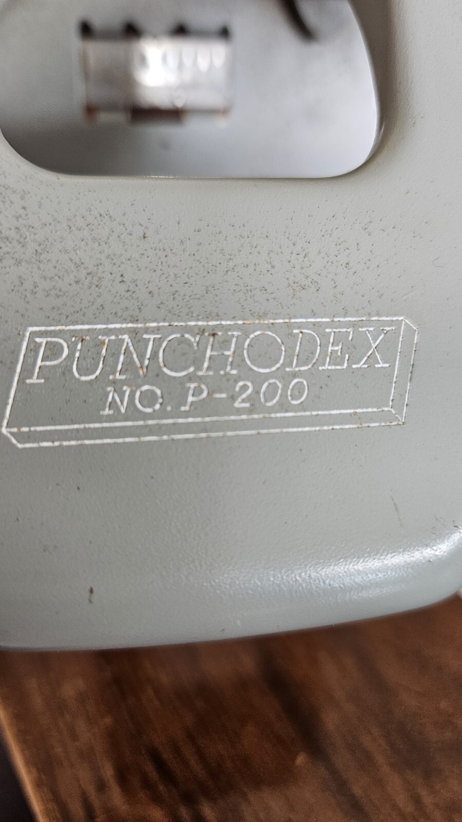Punchodex P-200 2 Hole Punch Vintage Gray Metal Adjustable Guide & Waste Buttons