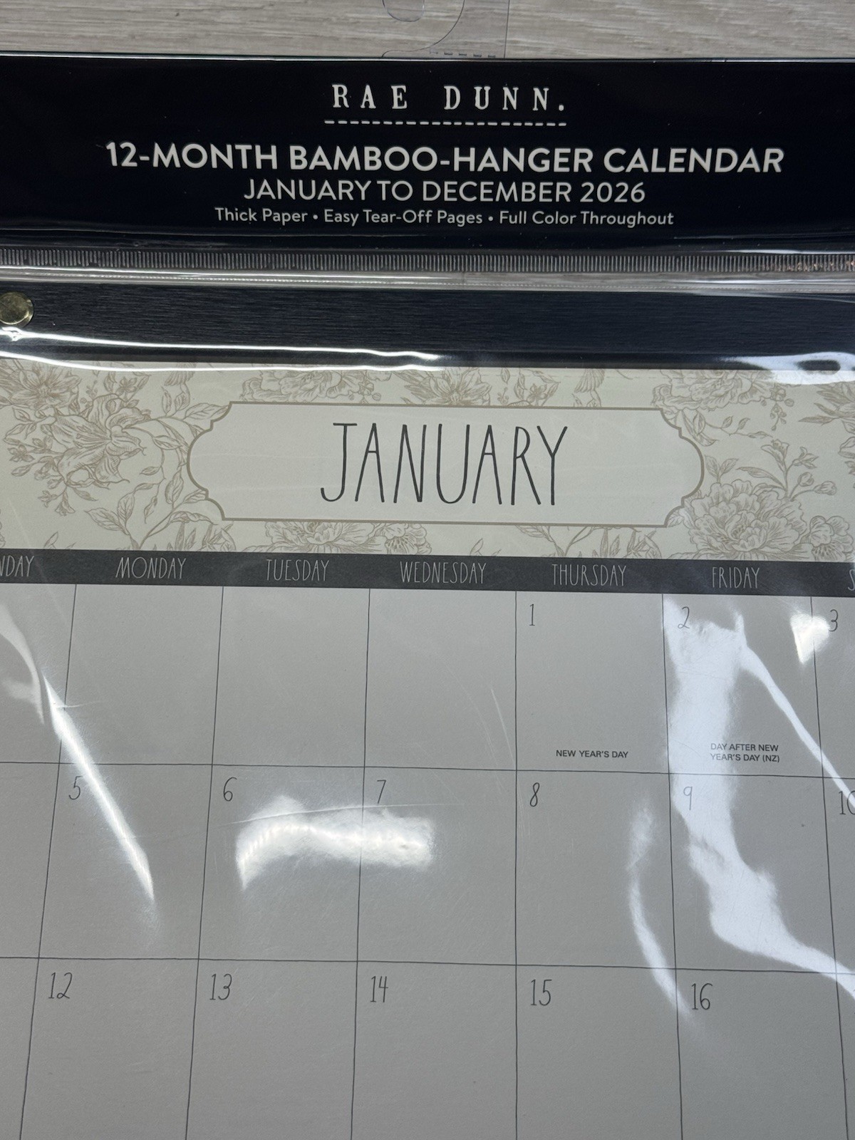 2026 Bamboo Hanger Calendar RAE DUNN 12 Months Brown Flowers Design LARGE