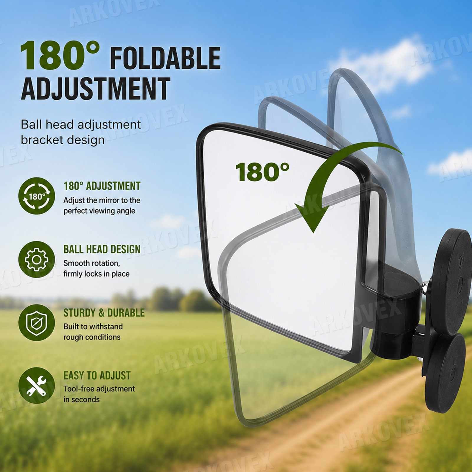 2PC Tractor Rear Side Mirrors Rated Magnetic Mirror LH& RH For Kubota John Deere