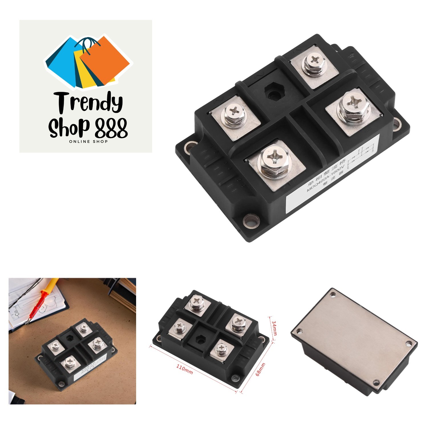Single Phase Diode Bridge Rectifier 400A 1600V High Power 4 Terminals Current…