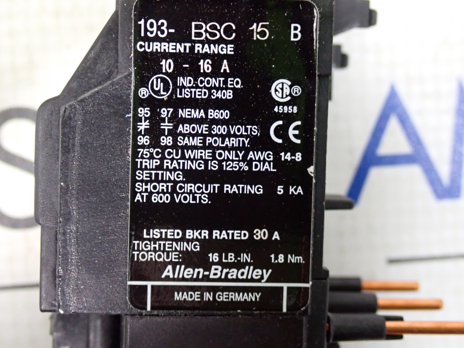 New Allen Bradley 193-BSC15 Bimetallic Overload Relay 10-16 Amp Ser B