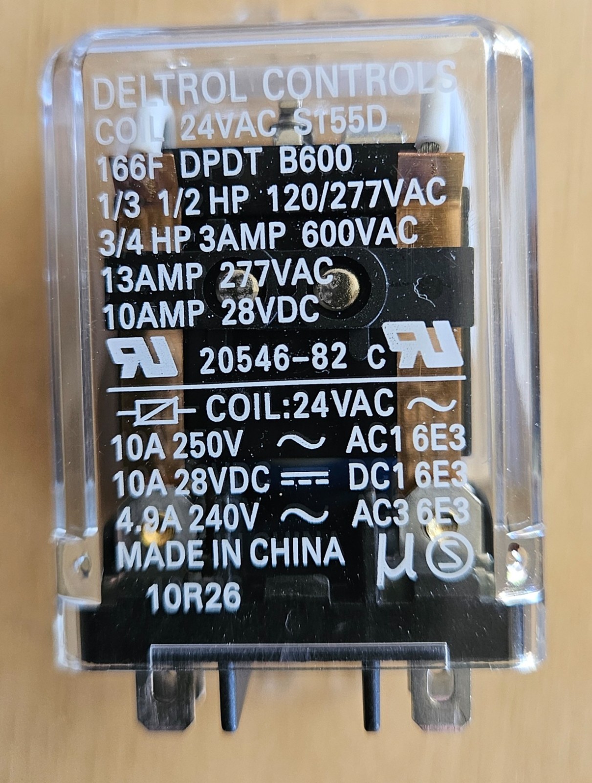 Deltrol 20546-82 General Purpose Relay, 166F, DPDT, 13A, 24VAC