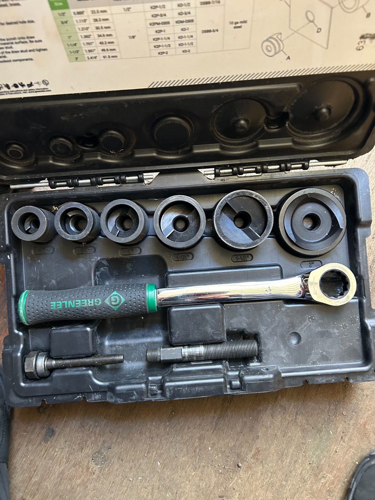 Greenlee knock out kit, with ratchet driver 7238sb