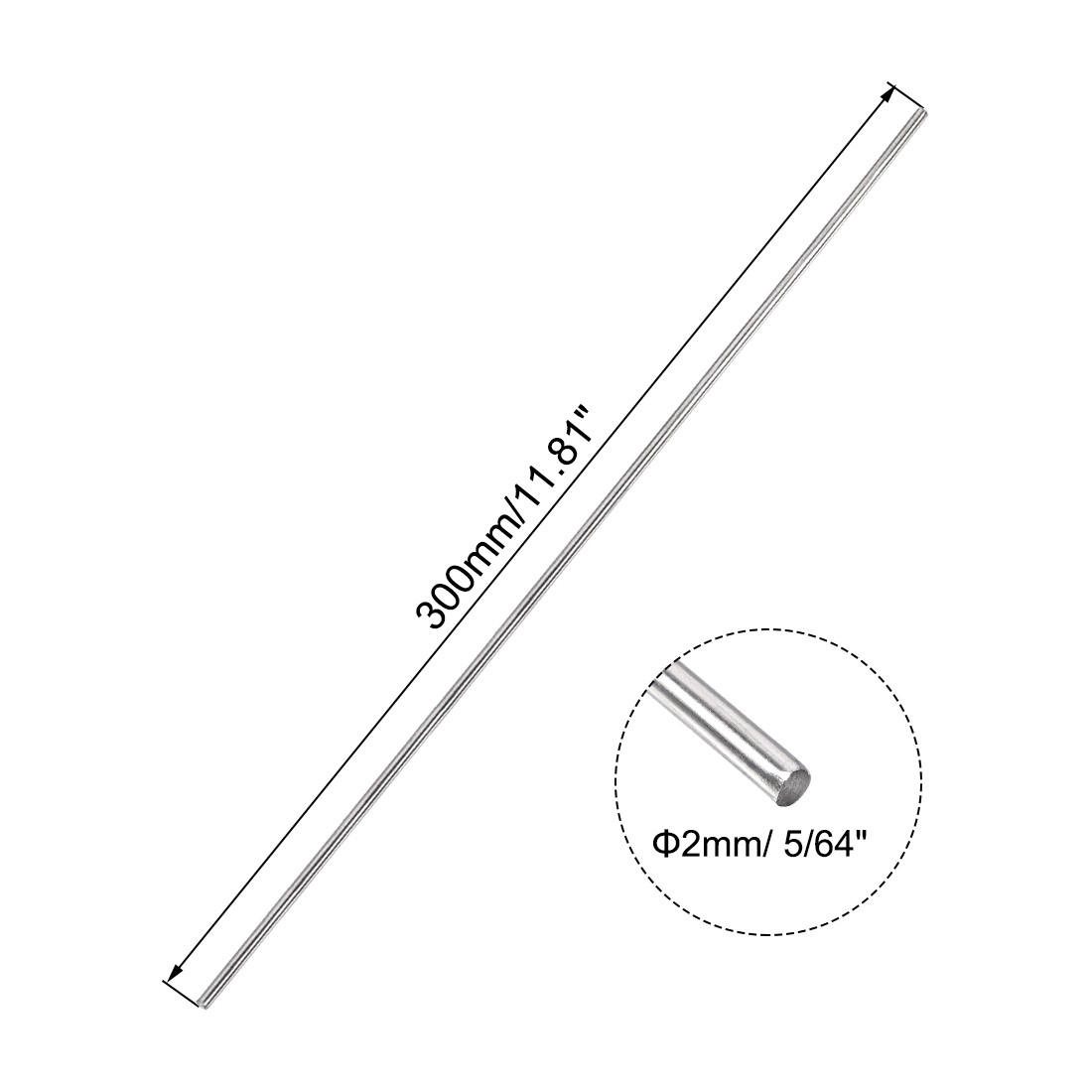 5 Pcs 2mm x 300mm Solid Round Rod for DIY Craft 304 Stainless Steel