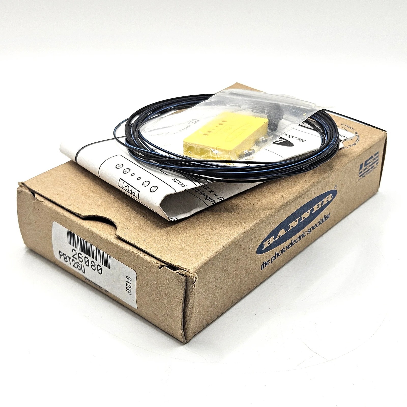 Banner Model: PBT26U Fiber Sensor. P/N: 26080. New Old Stock