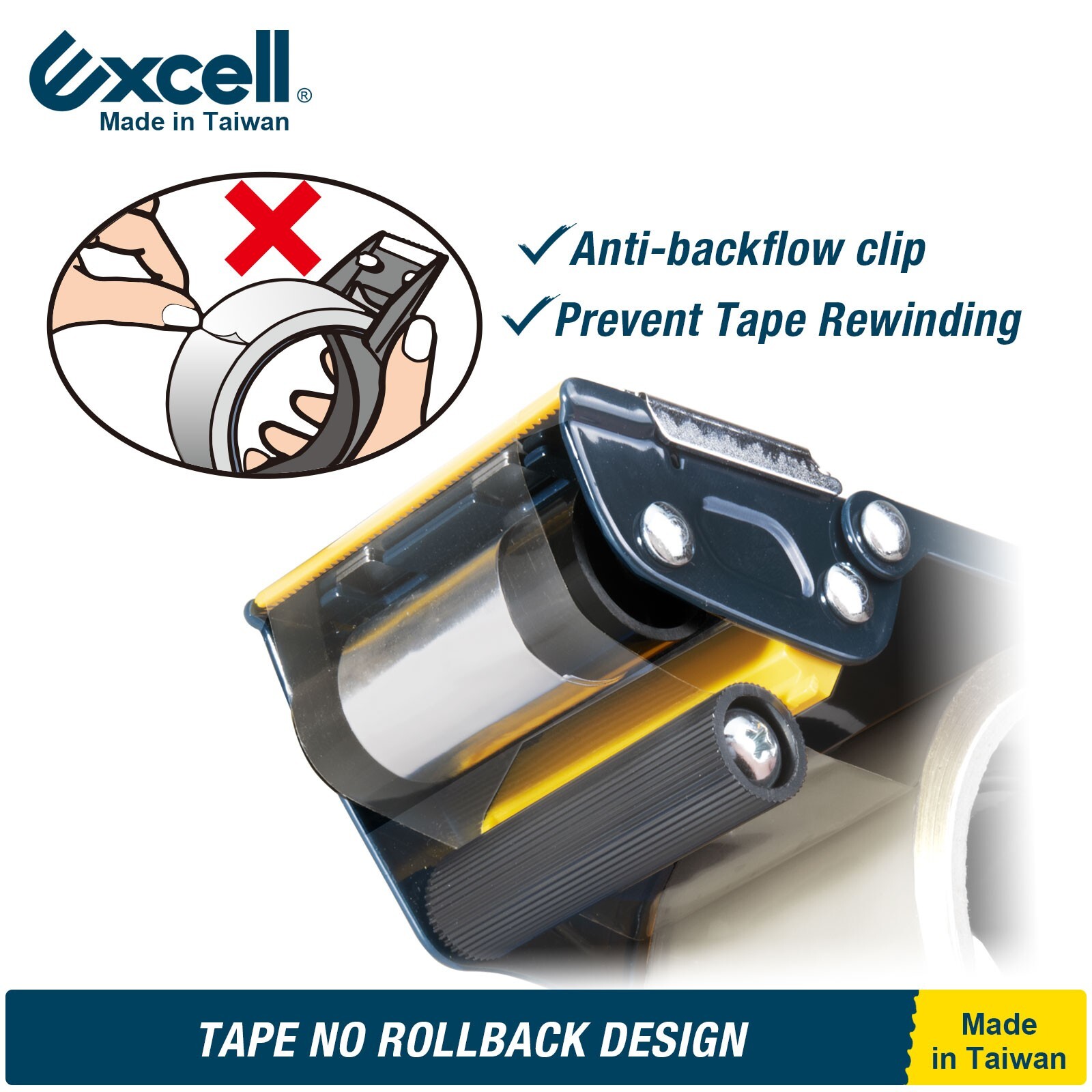 Excell Handheld Safety Tape Dispenser for 2″ Tape 3″ Core, Heavy Duty w/o Tape