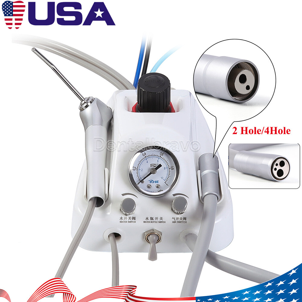 Portable Dental Turbine Unit 3 Way Syringe Work with Air Compressor 4 Holes