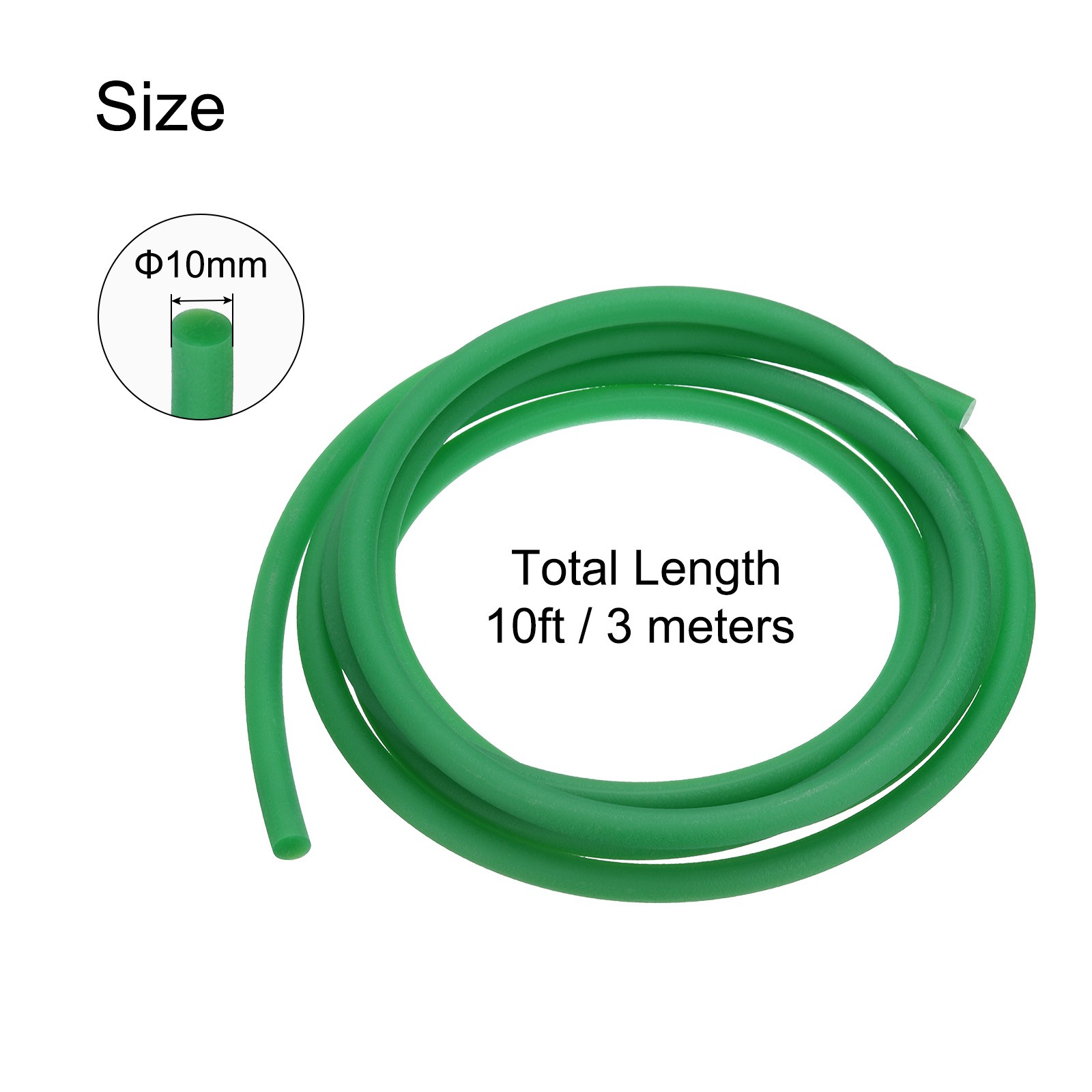 Polyurethane Round Belts 10mm Dia, 3 Meters (10ft) Length (Rough Surface, Green)