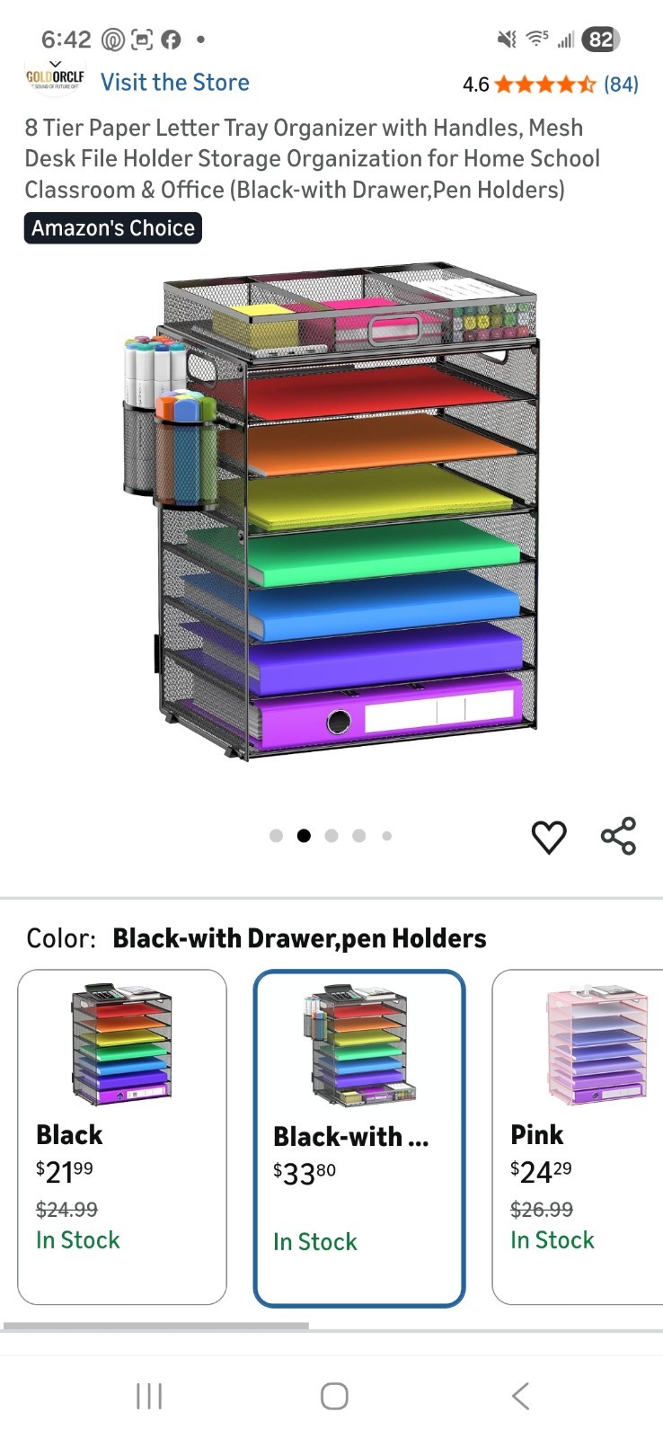 Goldorcle 8 Tier Paper Organizer Letter Tray Metal Desktop Organizer with Drawer